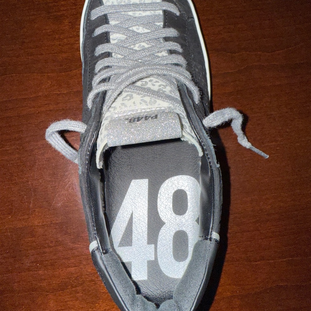 P448 Animal print black and silver sneakers size 7 - Picture 5 of 9